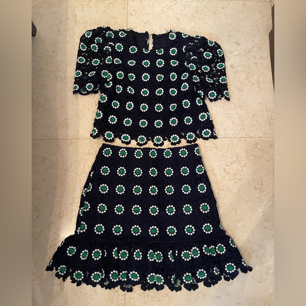 Blue and green flower lace set